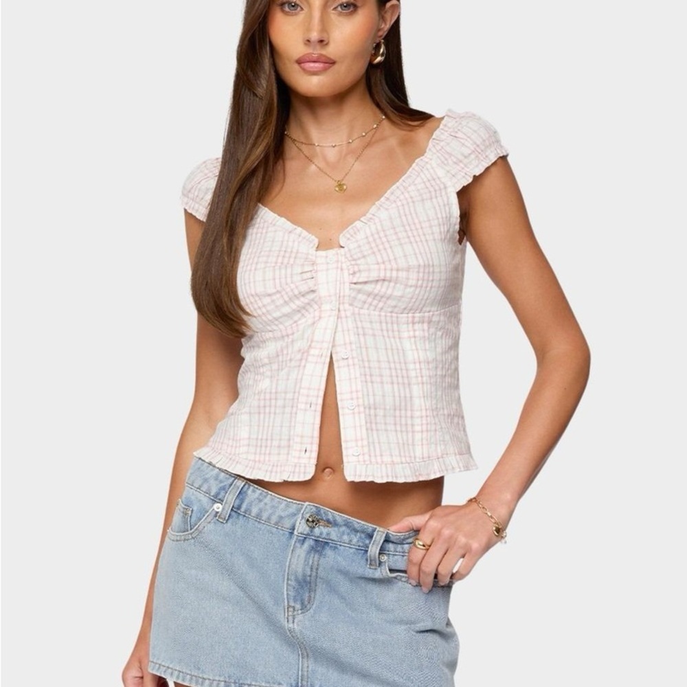 Edikted Women's dolsy Pink Plaid Top